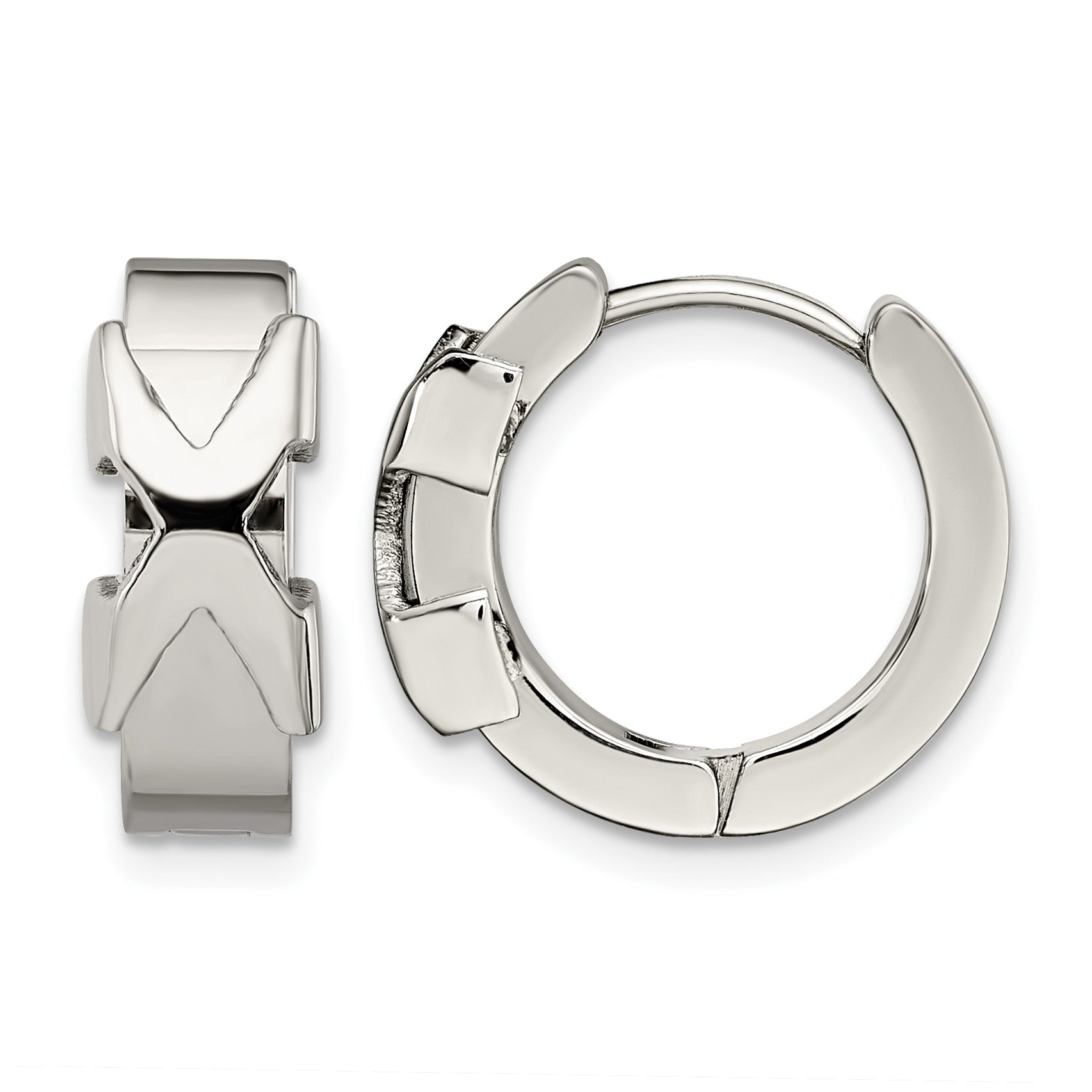 Stainless Steel Polished Hinged Huggie Hoop Earrings for Women