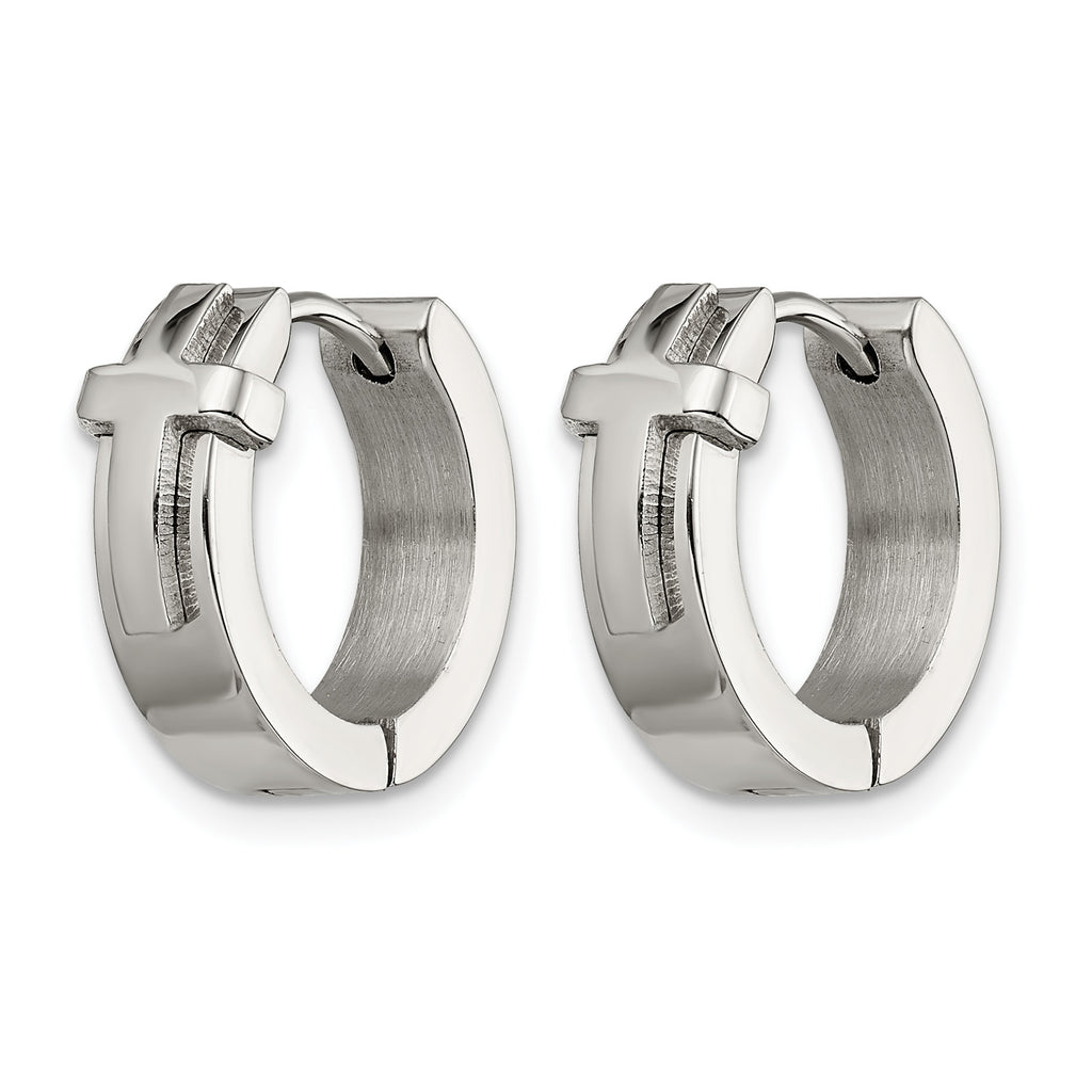 Stainless Steel Polished Hinged Cross Huggie Hoop Earrings for Women