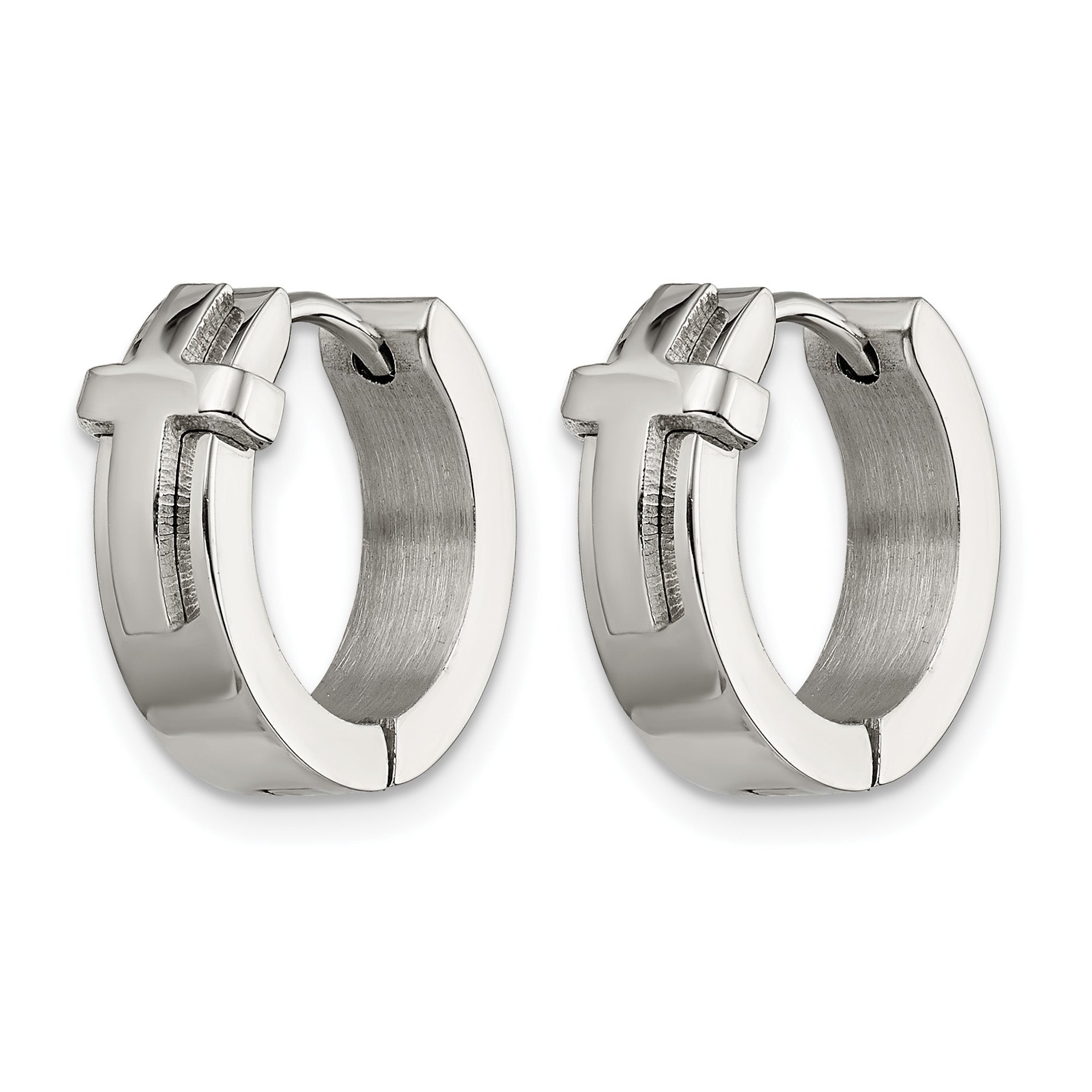 Stainless Steel Polished Hinged Cross Huggie Hoop Earrings for Women