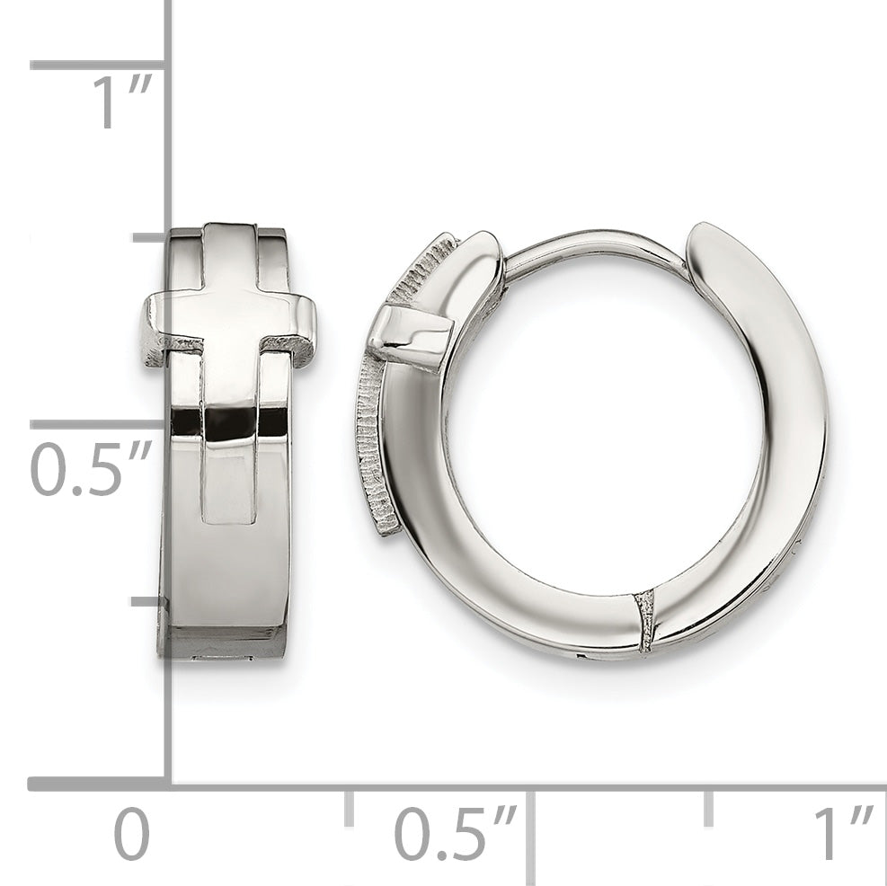 Stainless Steel Polished Hinged Cross Huggie Hoop Earrings for Women