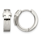 Stainless Steel Polished Hinged Cross Huggie Hoop Earrings for Women