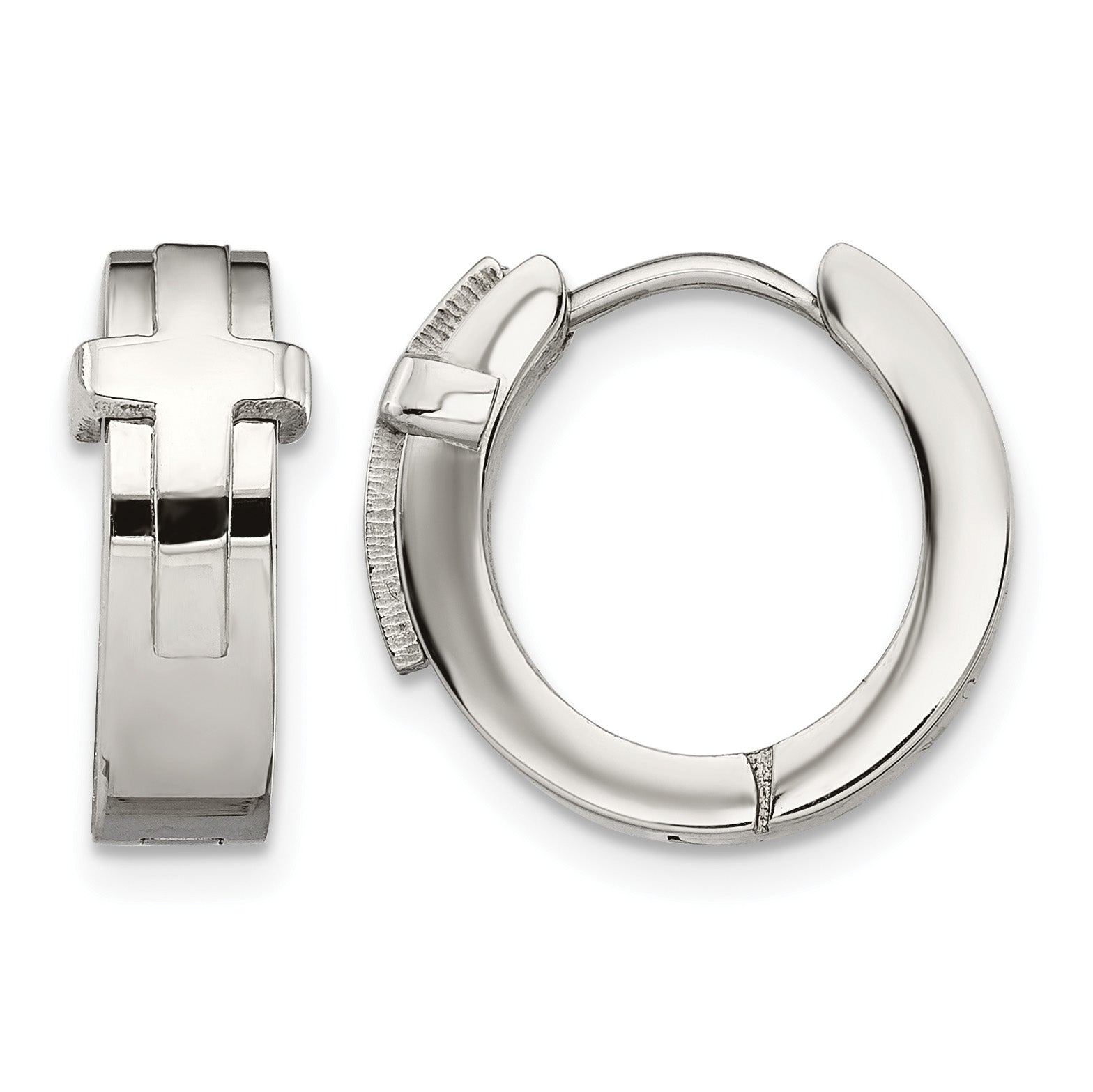 Stainless Steel Polished Hinged Cross Huggie Hoop Earrings for Women
