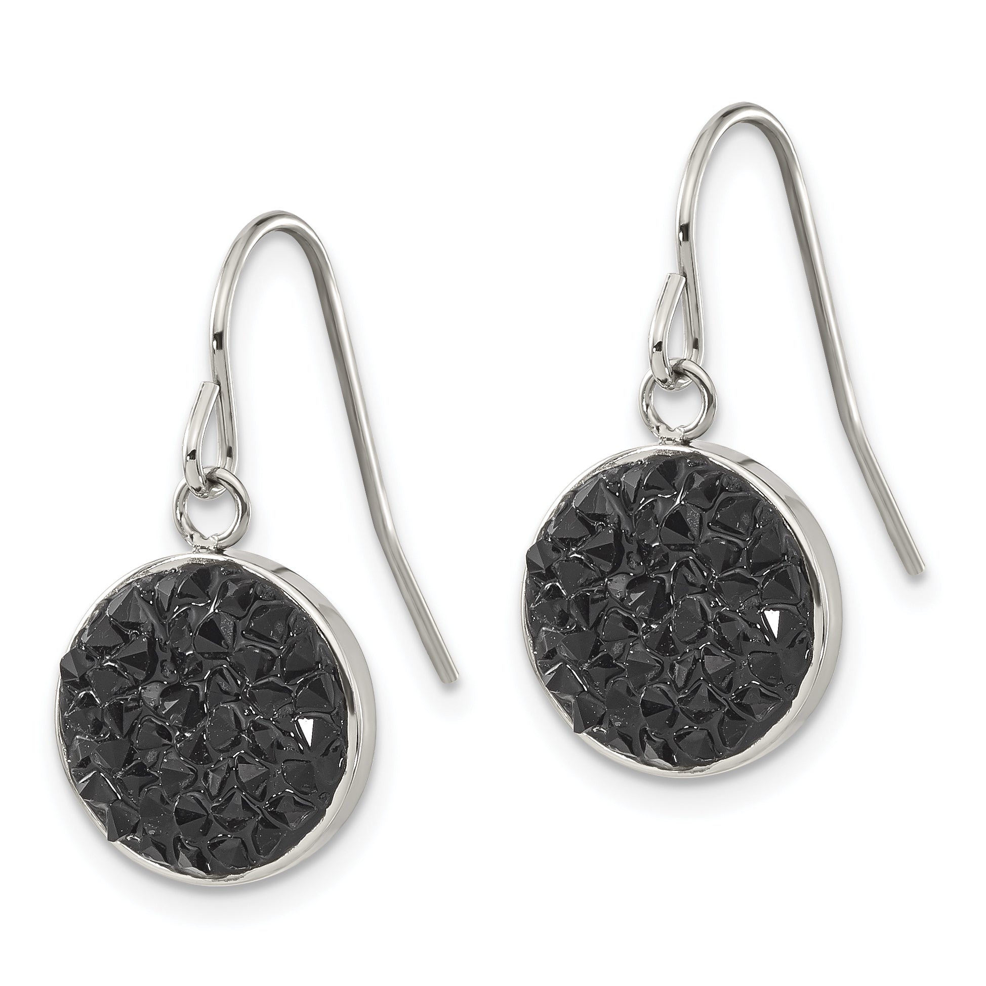 Stainless Steel Polished Black Crystal Drop Dangle Earrings for Women