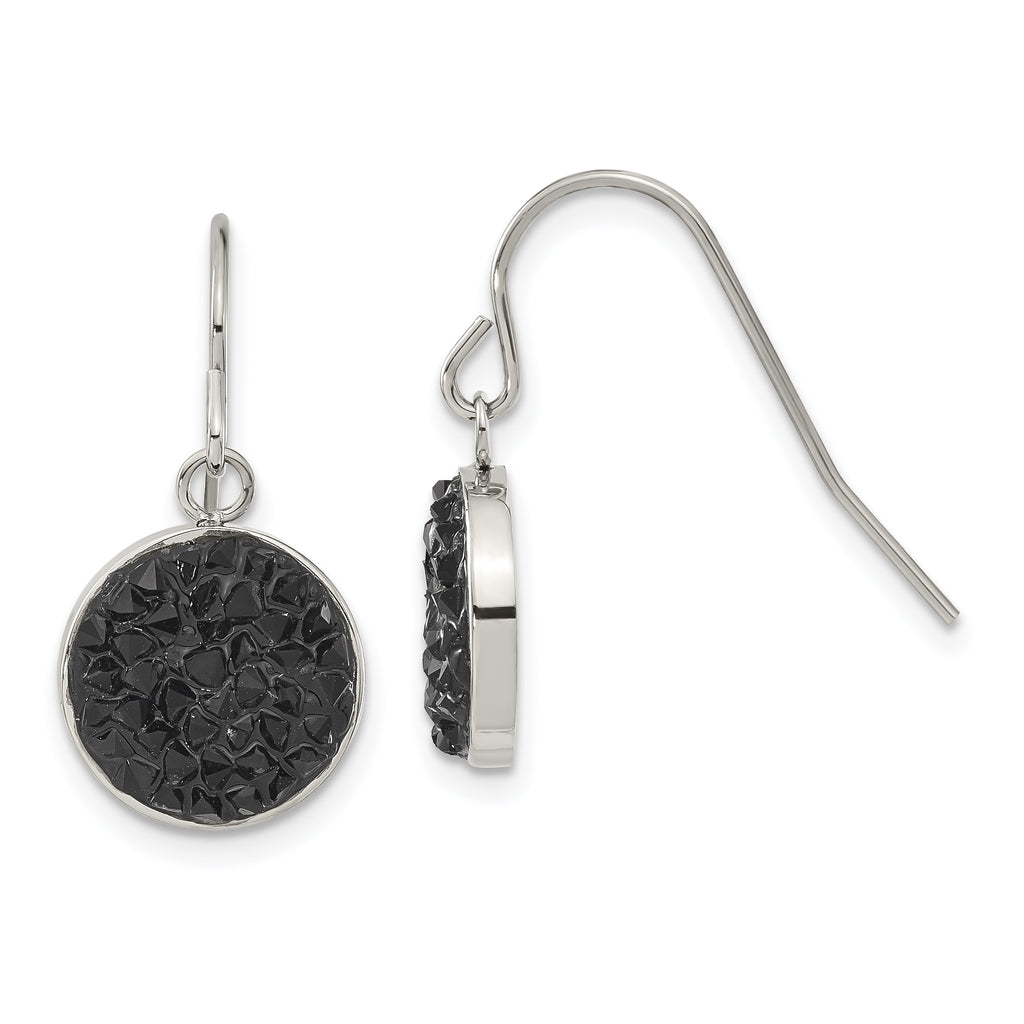 Stainless Steel Polished Black Crystal Drop Dangle Earrings for Women