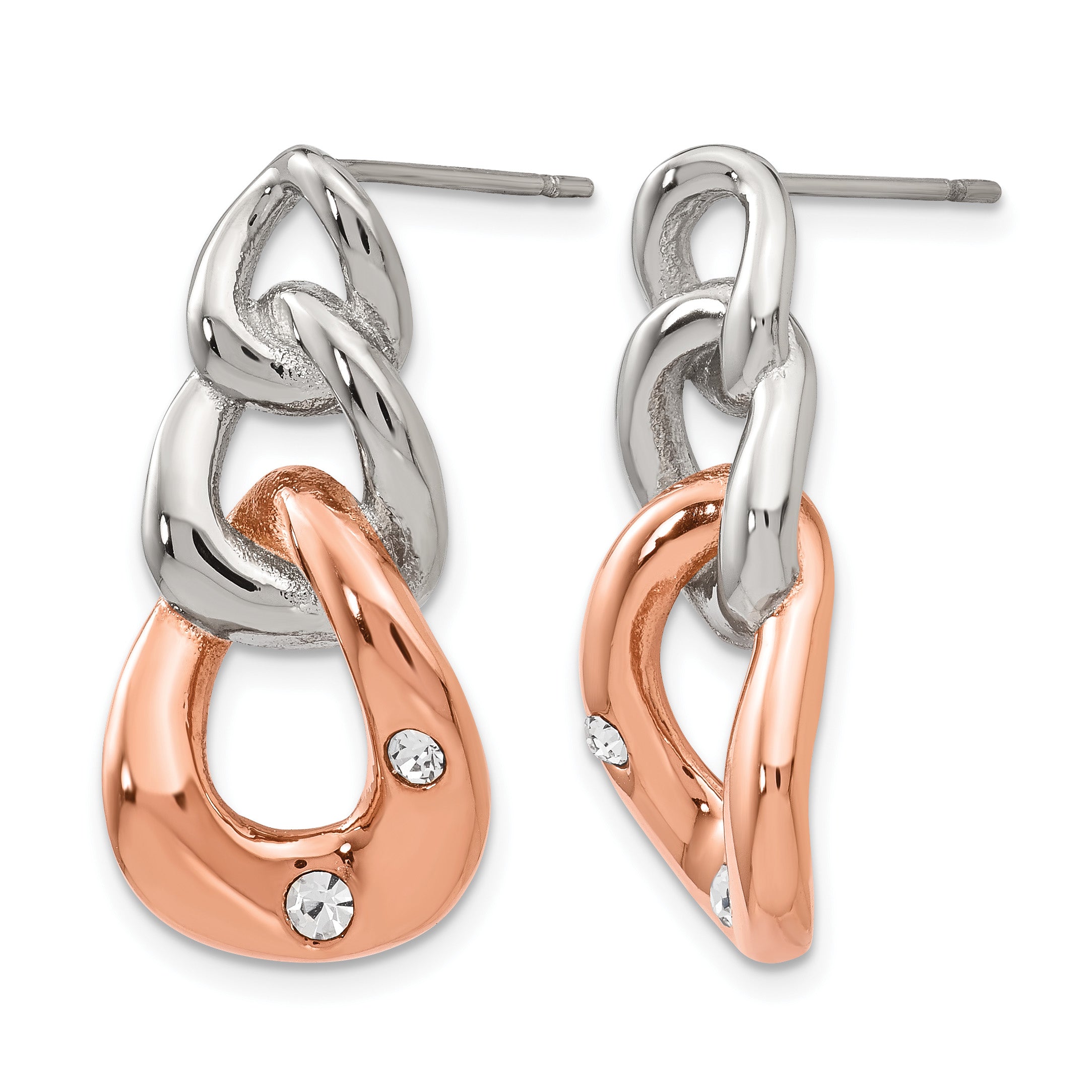 Stainless Steel Rose Gold-Tone Polished Crystal Drop Dangle Earrings for Women
