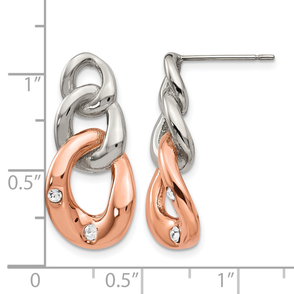 Stainless Steel Rose Gold-Tone Polished Crystal Drop Dangle Earrings for Women