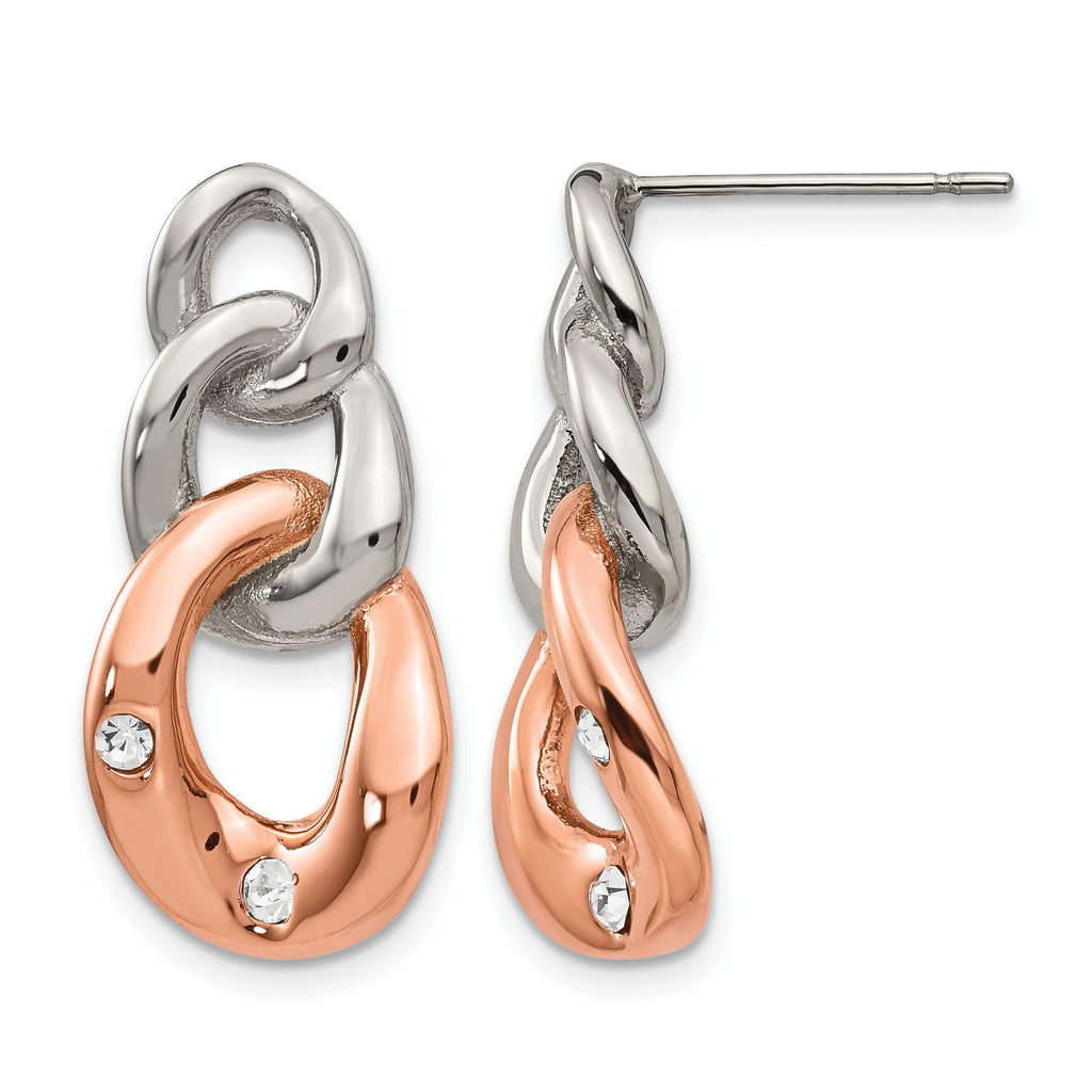 Stainless Steel Rose Gold-Tone Polished Crystal Drop Dangle Earrings for Women