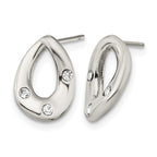Stainless Steel Polished Teardrop Crystal Button Earrings for Women