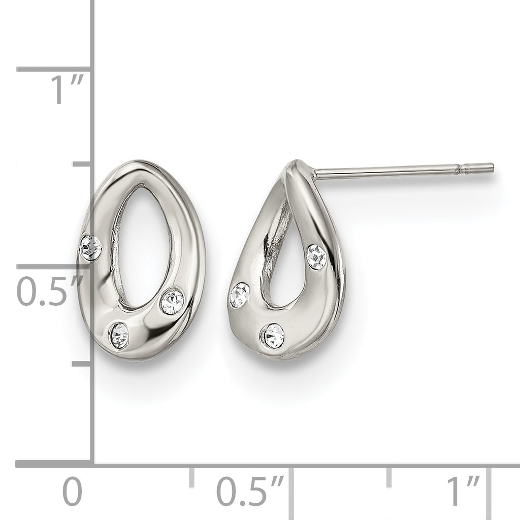 Stainless Steel Polished Teardrop Crystal Button Earrings for Women