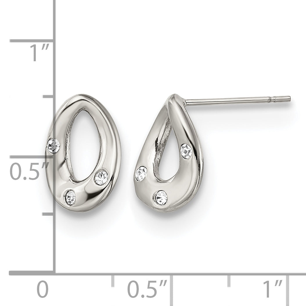 Stainless Steel Polished Teardrop Crystal Button Earrings for Women