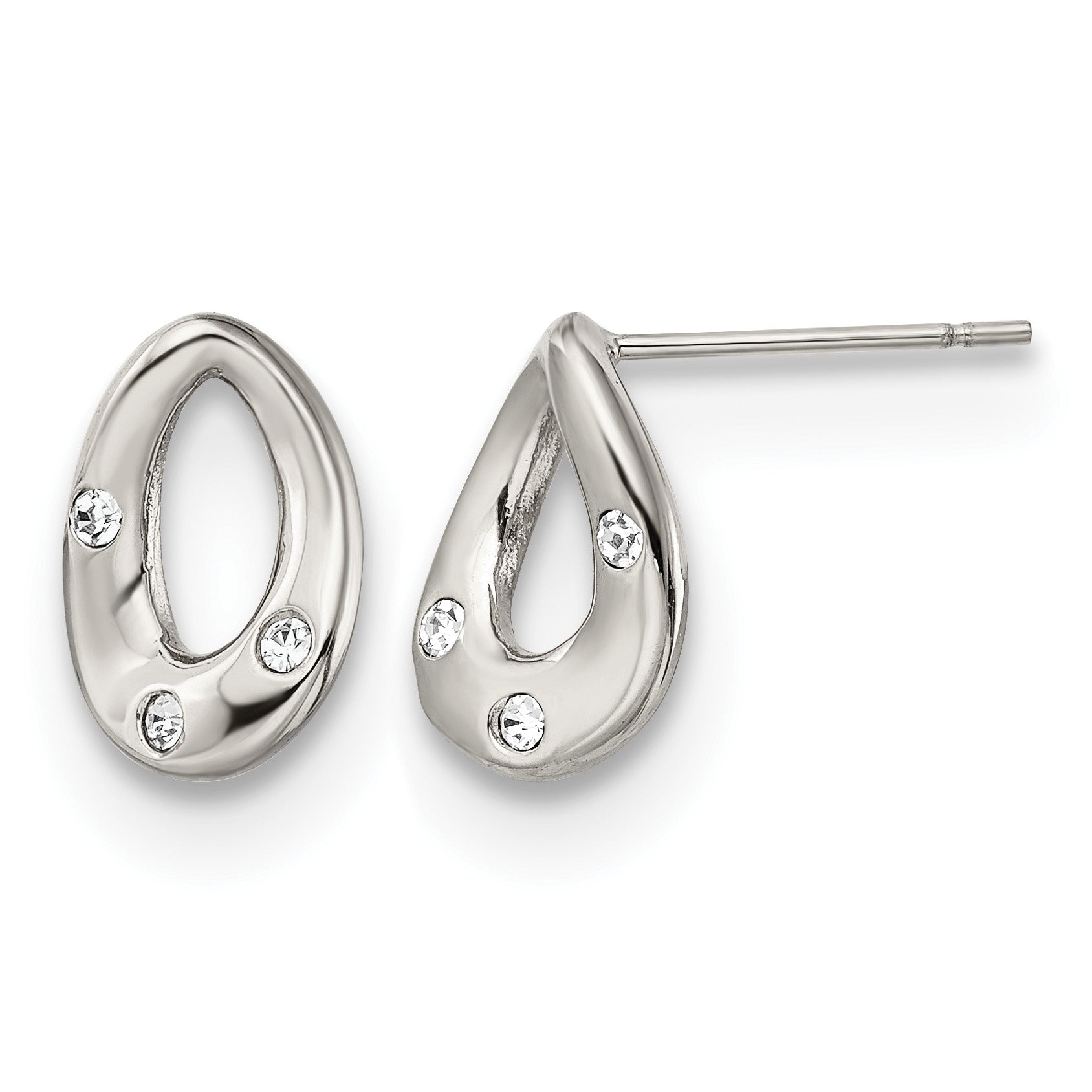 Stainless Steel Polished Teardrop Crystal Button Earrings for Women
