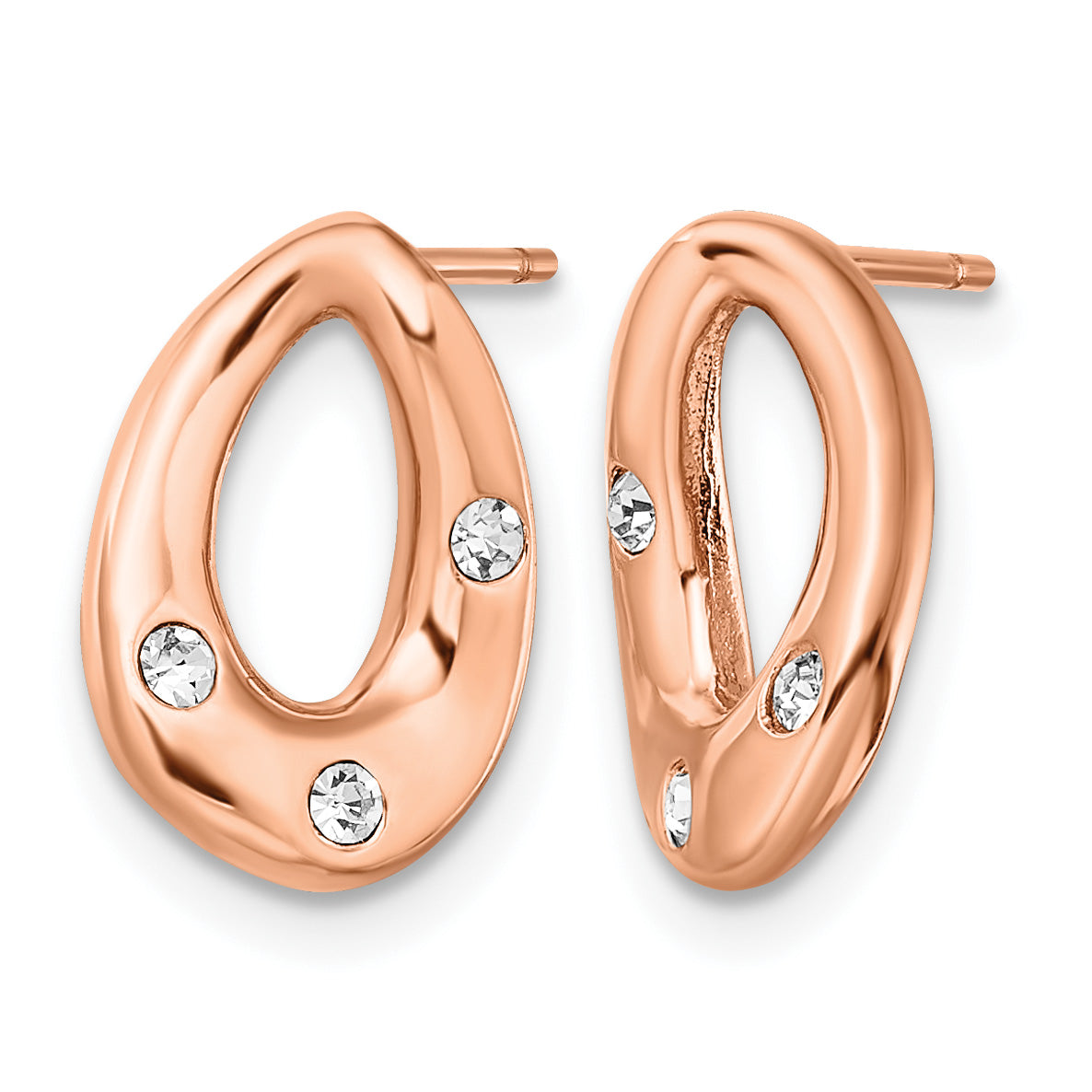 Stainless Steel Rose Gold-Tone Polished Teardrop Crystal Button Earrings for Women Secondary image