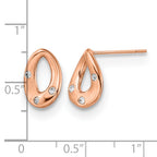 Stainless Steel Rose Gold-Tone Polished Teardrop Crystal Button Earrings for Women