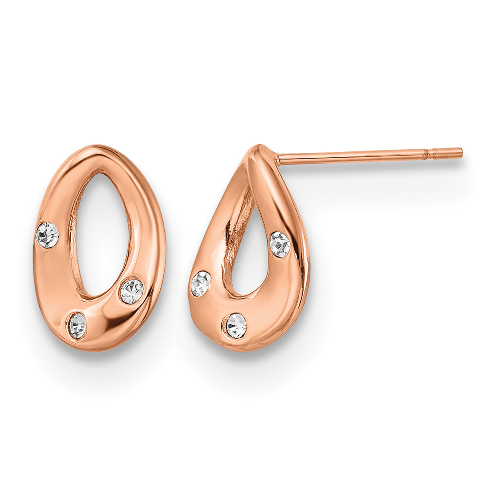 Stainless Steel Rose Gold-Tone Polished Teardrop Crystal Button Earrings for Women