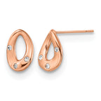 Stainless Steel Rose Gold-Tone Polished Teardrop Crystal Button Earrings for Women