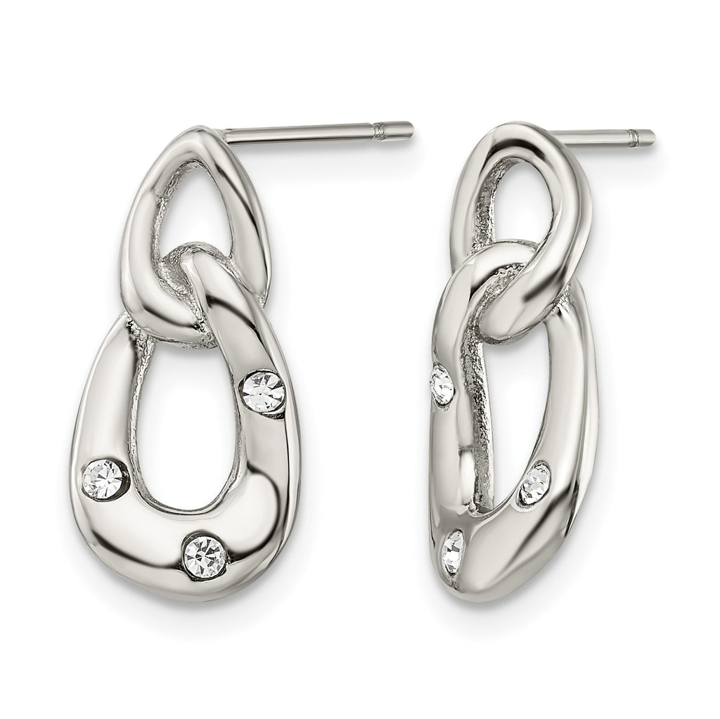 Stainless Steel Polished Crystal Drop Dangle Earrings for Women