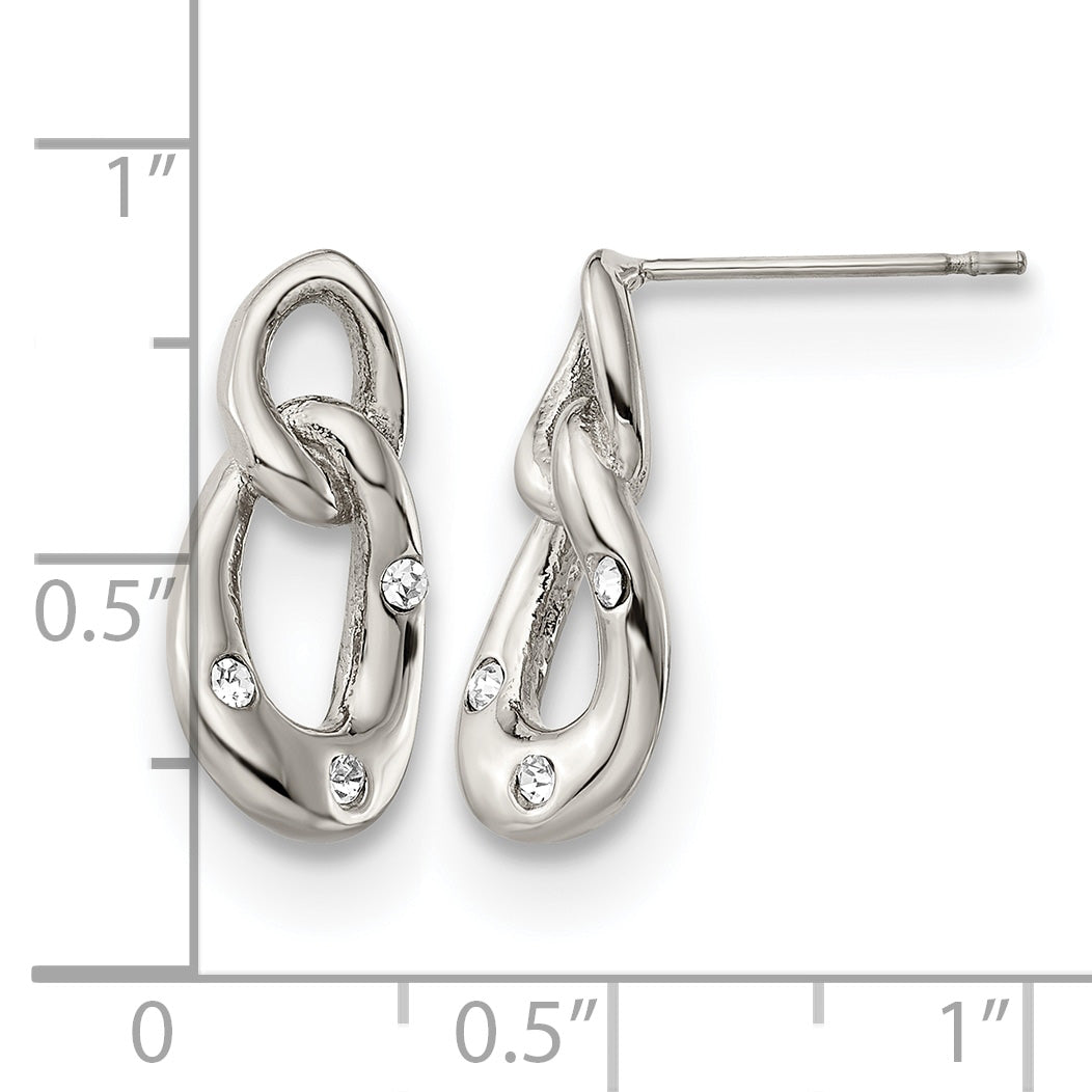 Stainless Steel Polished Crystal Drop Dangle Earrings for Women