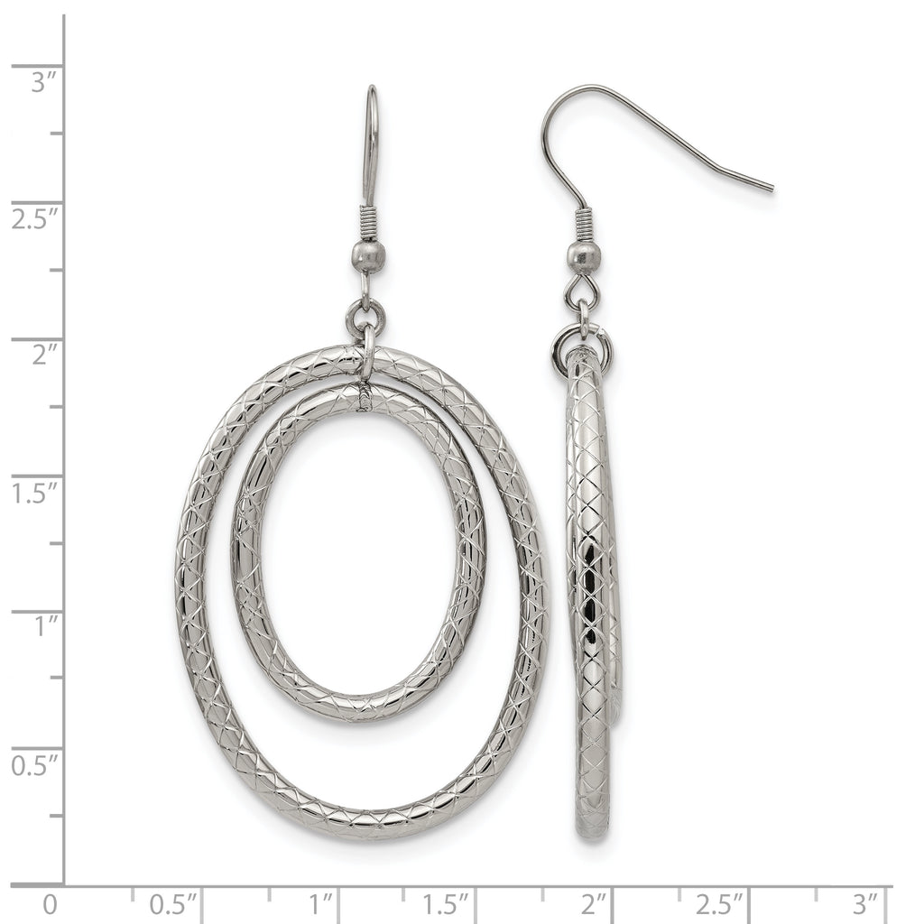 Stainless Steel Polished Oval Textured Drop Dangle Earrings for Women