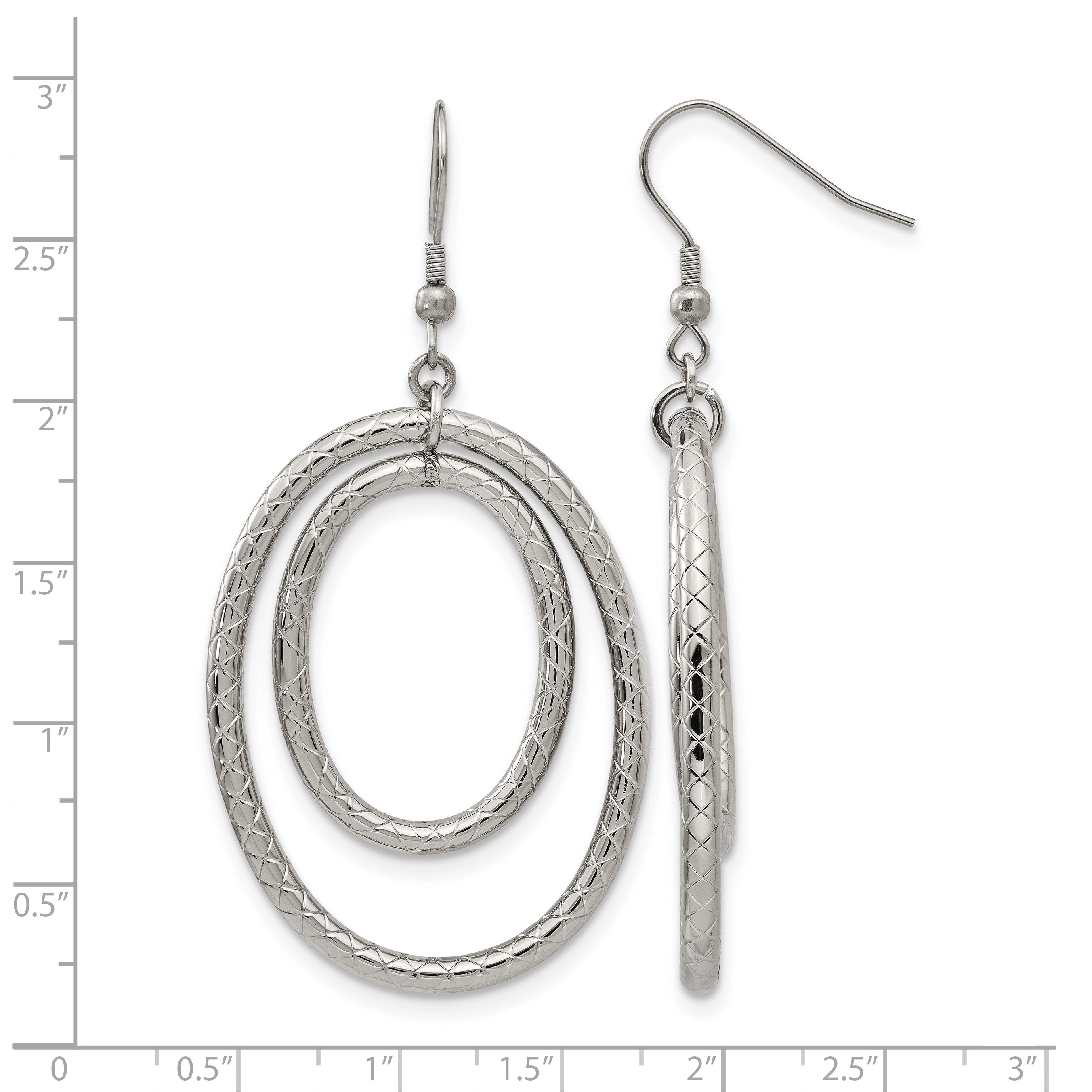 Stainless Steel Polished Oval Textured Drop Dangle Earrings for Women