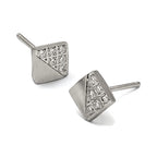 Stainless Steel Polished & Brushed Square Cubic Zirconia Cluster Button Earrings