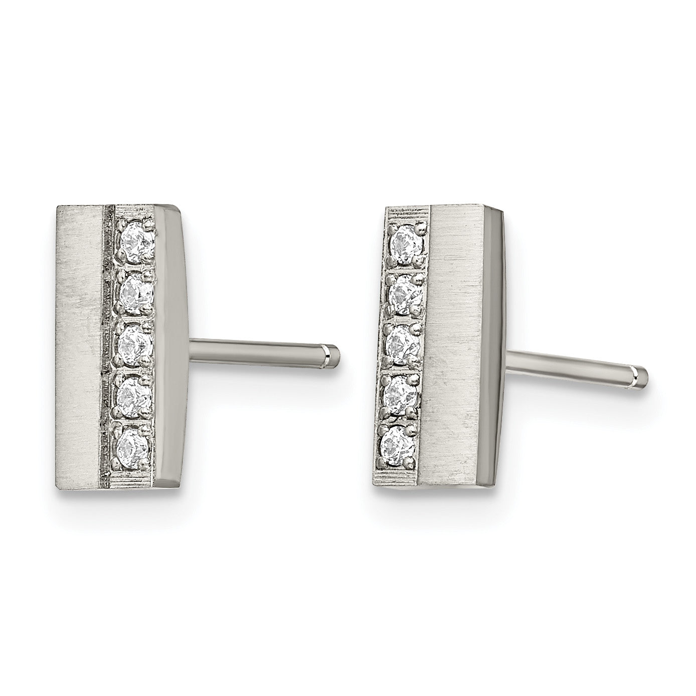 Stainless Steel Polished & Brushed Cubic Zirconia Cluster Button Earrings Secondary image