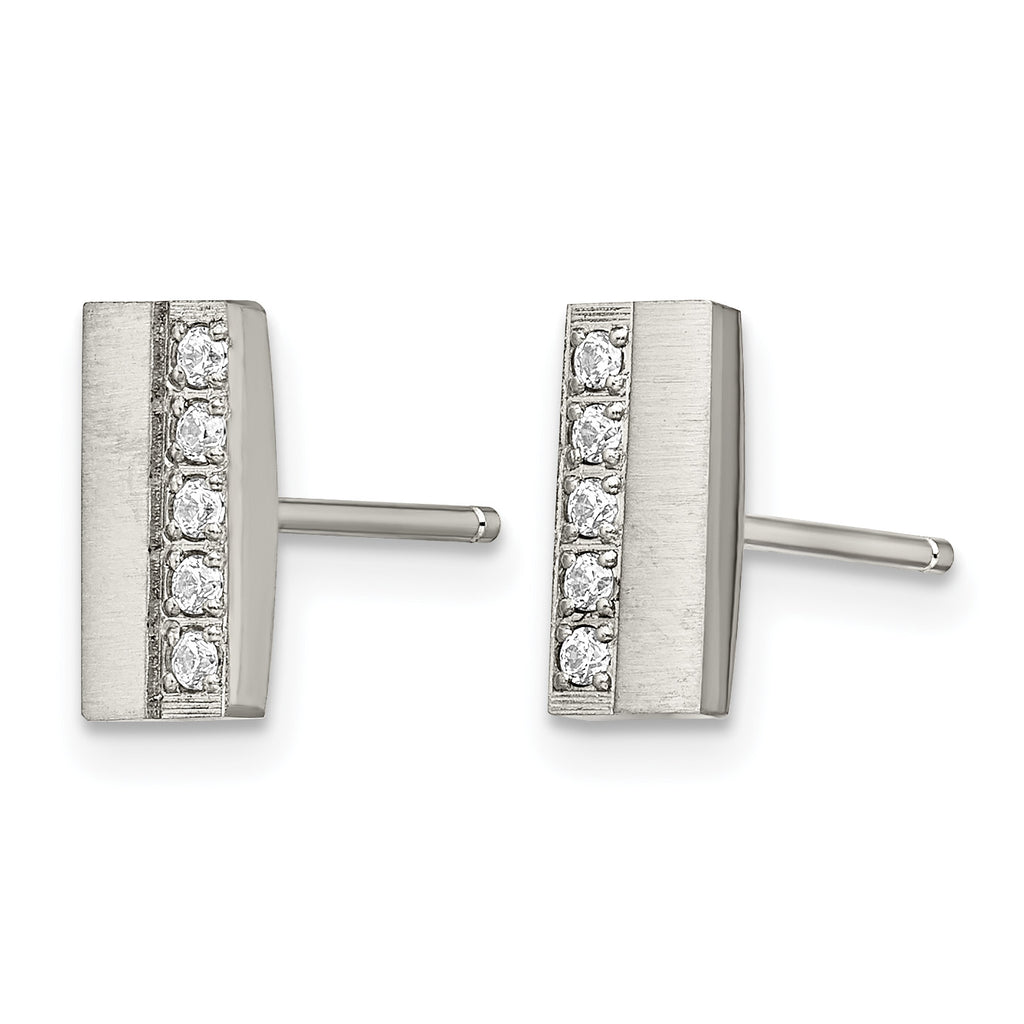 Stainless Steel Polished & Brushed Cubic Zirconia Cluster Button Earrings