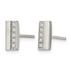 Stainless Steel Polished & Brushed Cubic Zirconia Cluster Button Earrings