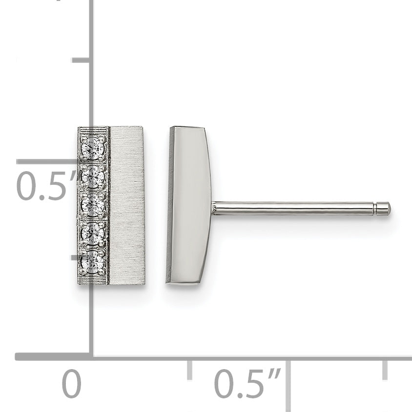 Stainless Steel Polished & Brushed Cubic Zirconia Cluster Button Earrings