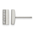 Stainless Steel Polished & Brushed Cubic Zirconia Cluster Button Earrings