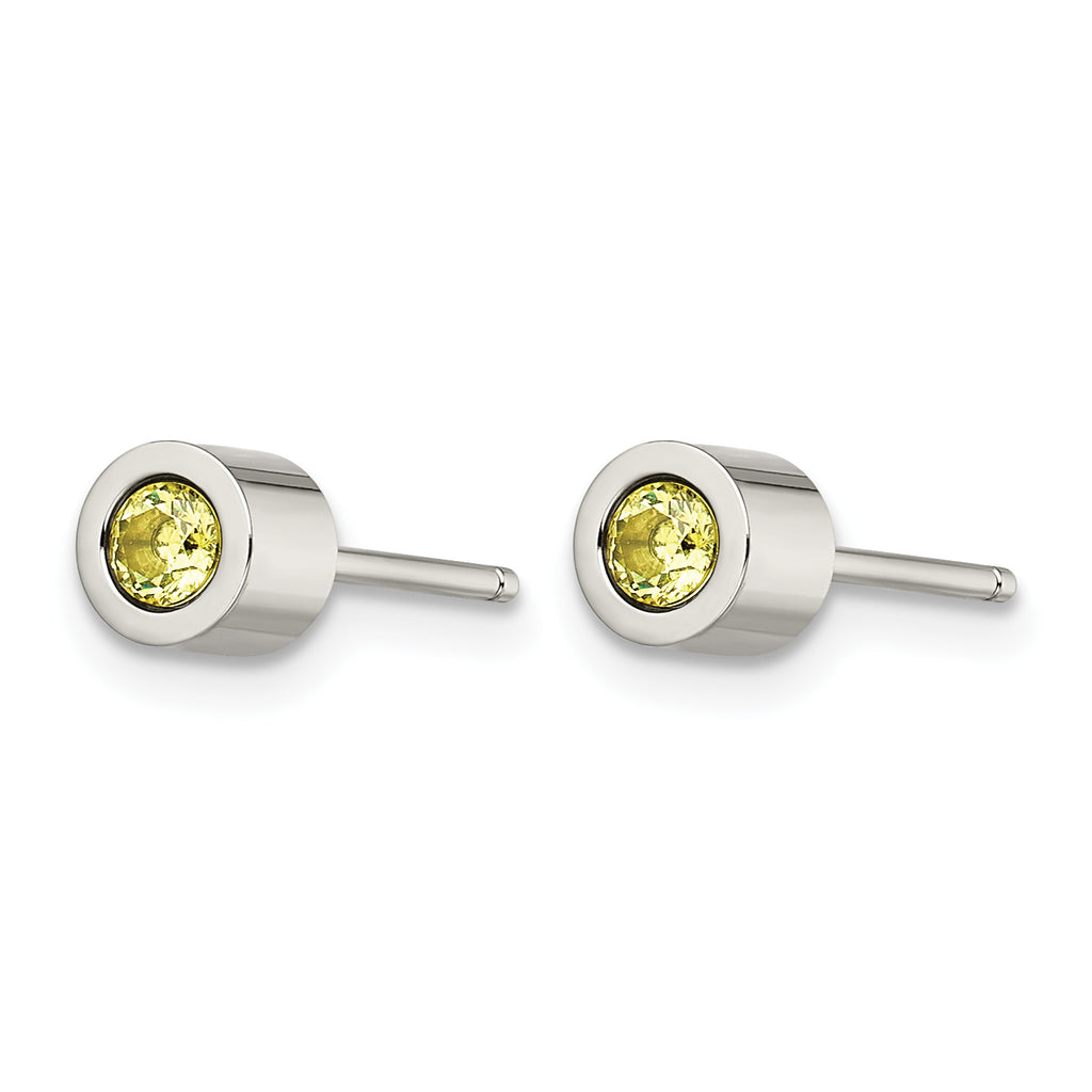 Stainless Steel Polished Green Cubic Zirconia Birthstone Stud Earrings for Women