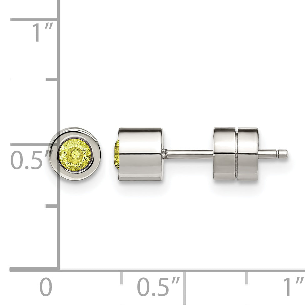 Stainless Steel Polished Green Cubic Zirconia Birthstone Stud Earrings for Women