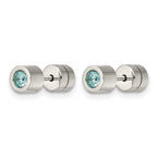Stainless Steel Polished Blue Cubic Zirconia Birthstone Stud Earrings for Women