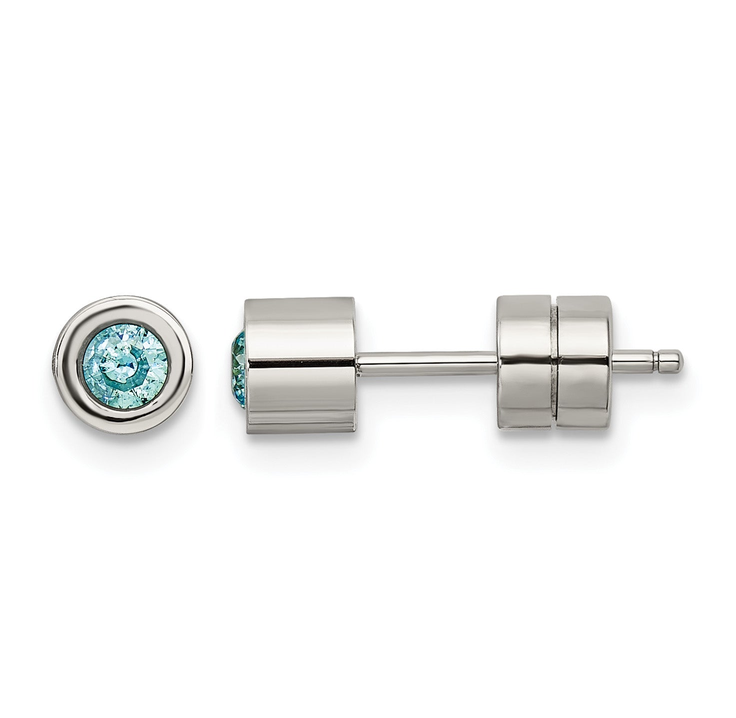 Stainless Steel Polished Blue Cubic Zirconia Birthstone Stud Earrings for Women