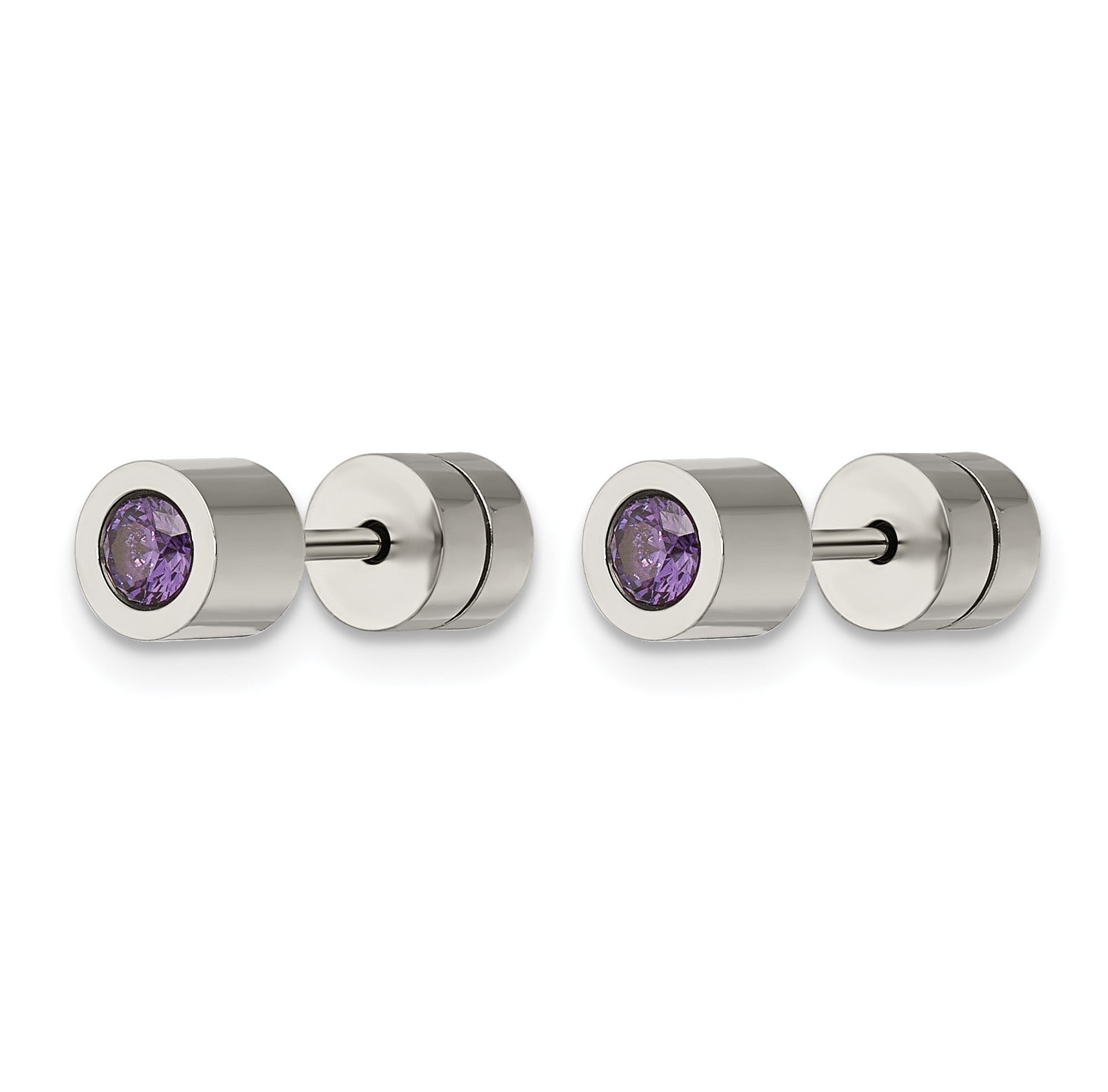 Stainless Steel Polished Purple Cubic Zirconia Birthstone Stud Earrings for Women Secondary image