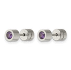 Stainless Steel Polished Purple Cubic Zirconia Birthstone Stud Earrings for Women