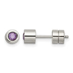 Stainless Steel Polished Purple Cubic Zirconia Birthstone Stud Earrings for Women