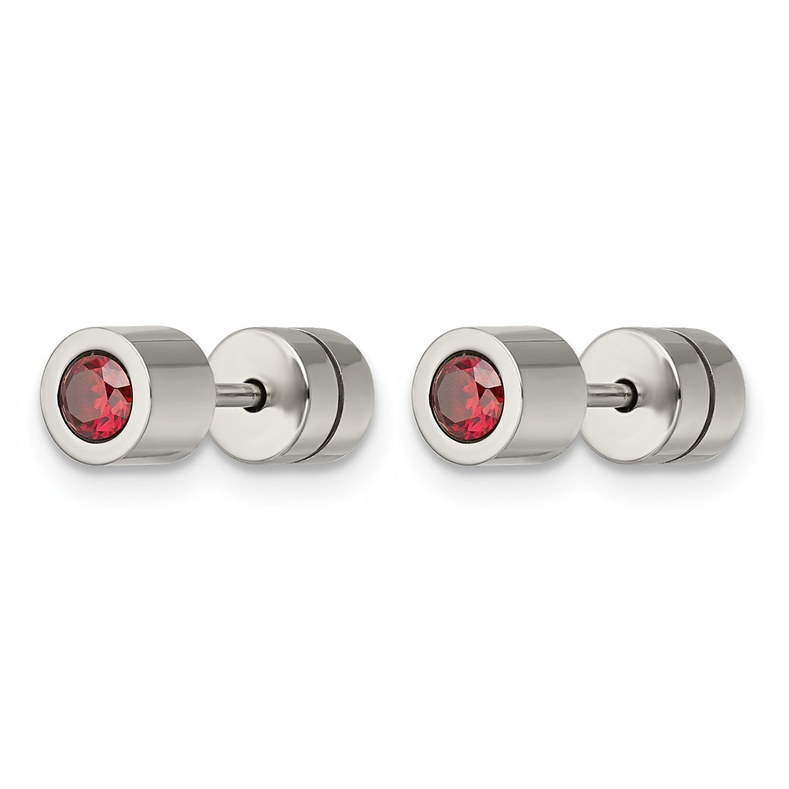 Stainless Steel Polished Red Cubic Zirconia Birthstone Stud Earrings Secondary image