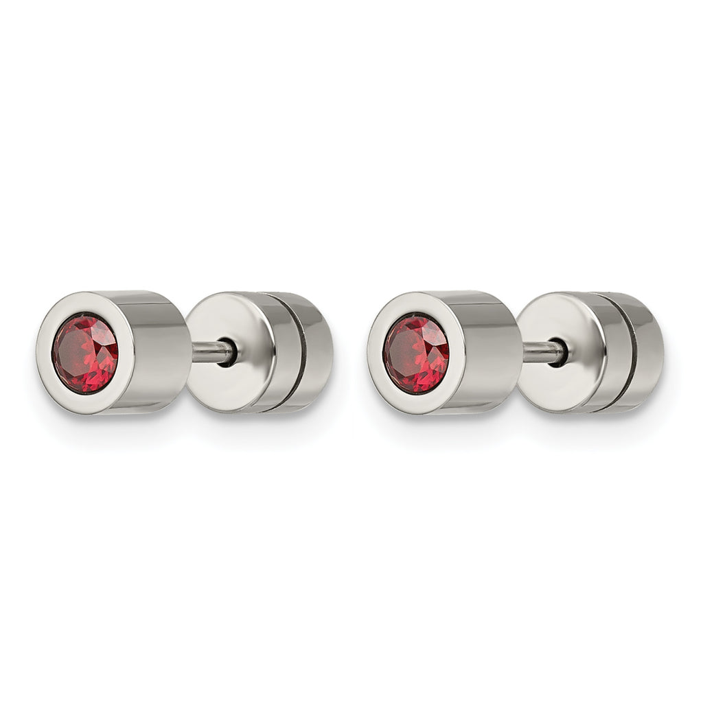 Stainless Steel Polished Red Cubic Zirconia Birthstone Stud Earrings