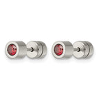 Stainless Steel Polished Red Cubic Zirconia Birthstone Stud Earrings