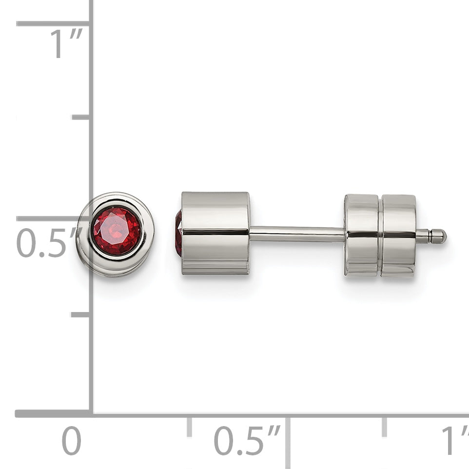 Stainless Steel Polished Red Cubic Zirconia Birthstone Stud Earrings