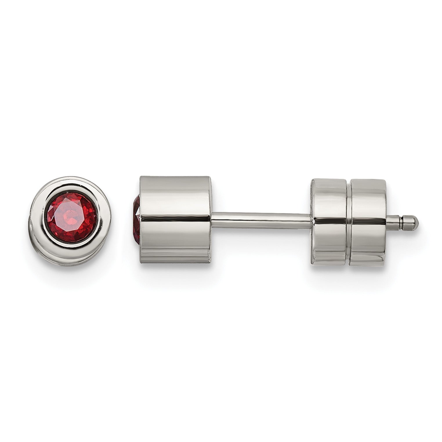 Stainless Steel Polished Red Cubic Zirconia Birthstone Stud Earrings
