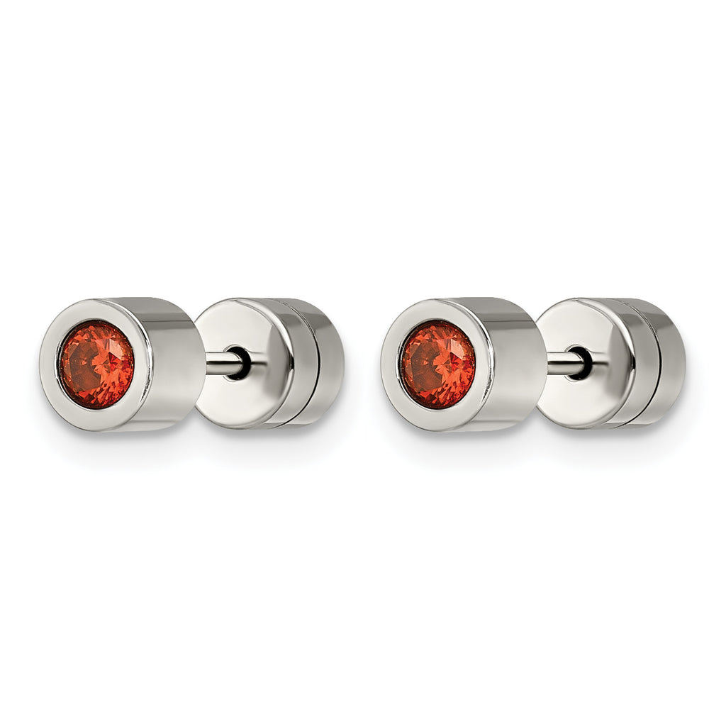Stainless Steel Polished Red Cubic Zirconia Birthstone Stud Earrings