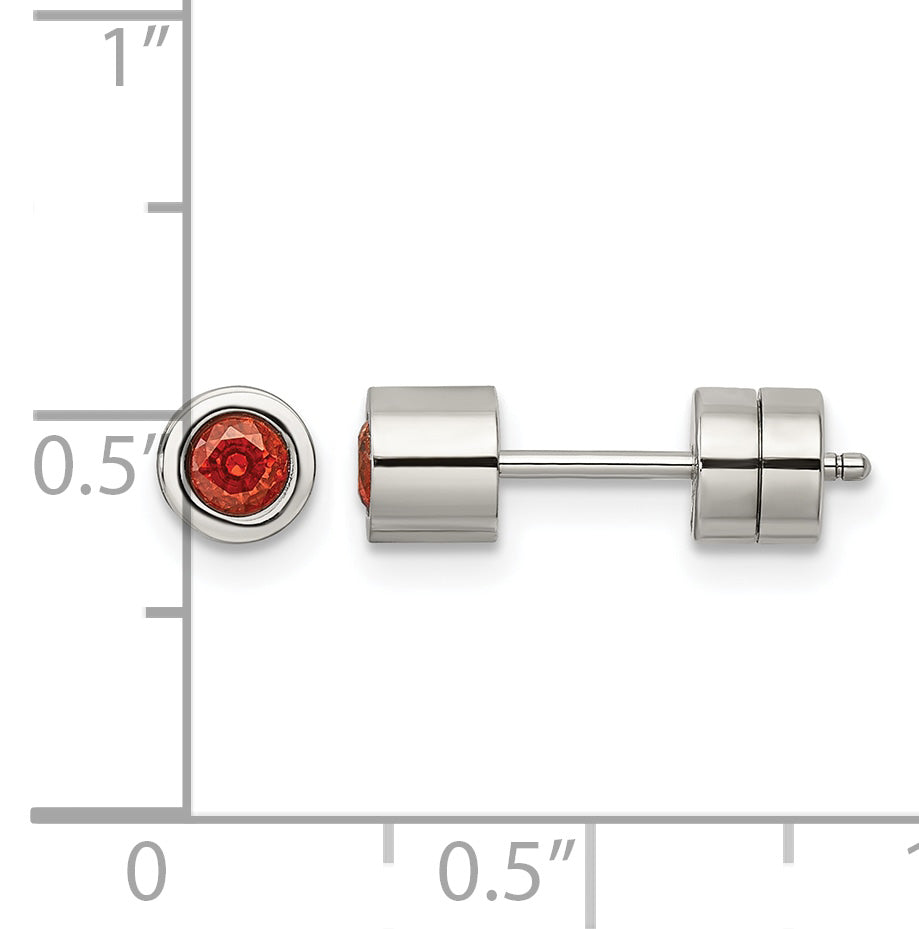Stainless Steel Polished Red Cubic Zirconia Birthstone Stud Earrings