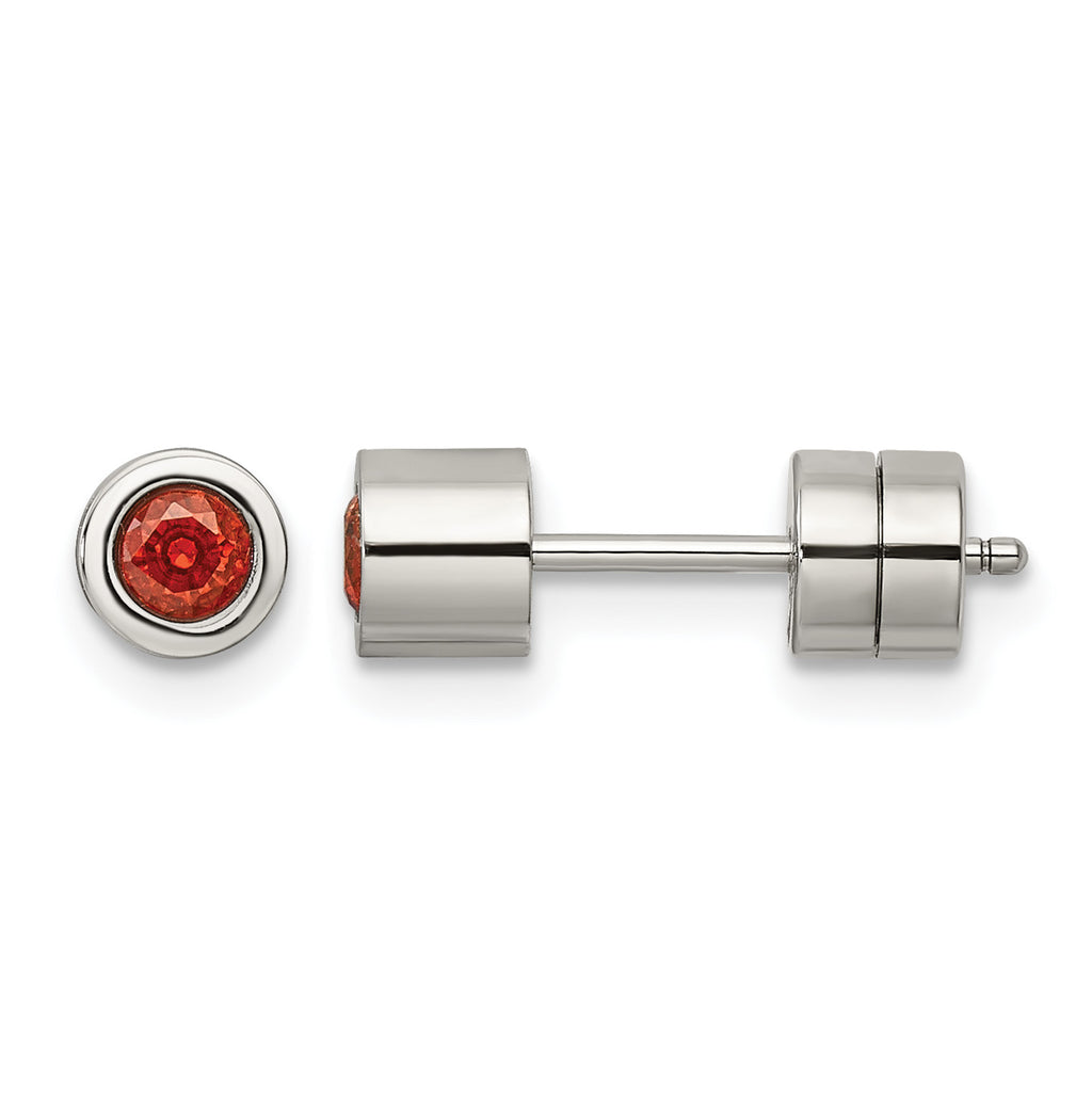 Stainless Steel Polished Red Cubic Zirconia Birthstone Stud Earrings