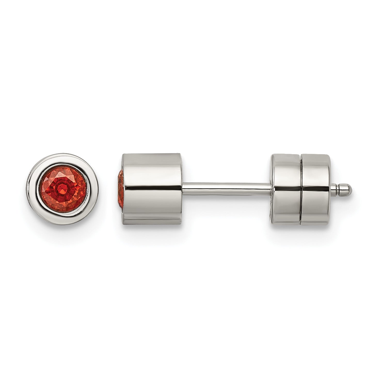 Stainless Steel Polished Red Cubic Zirconia Birthstone Stud Earrings
