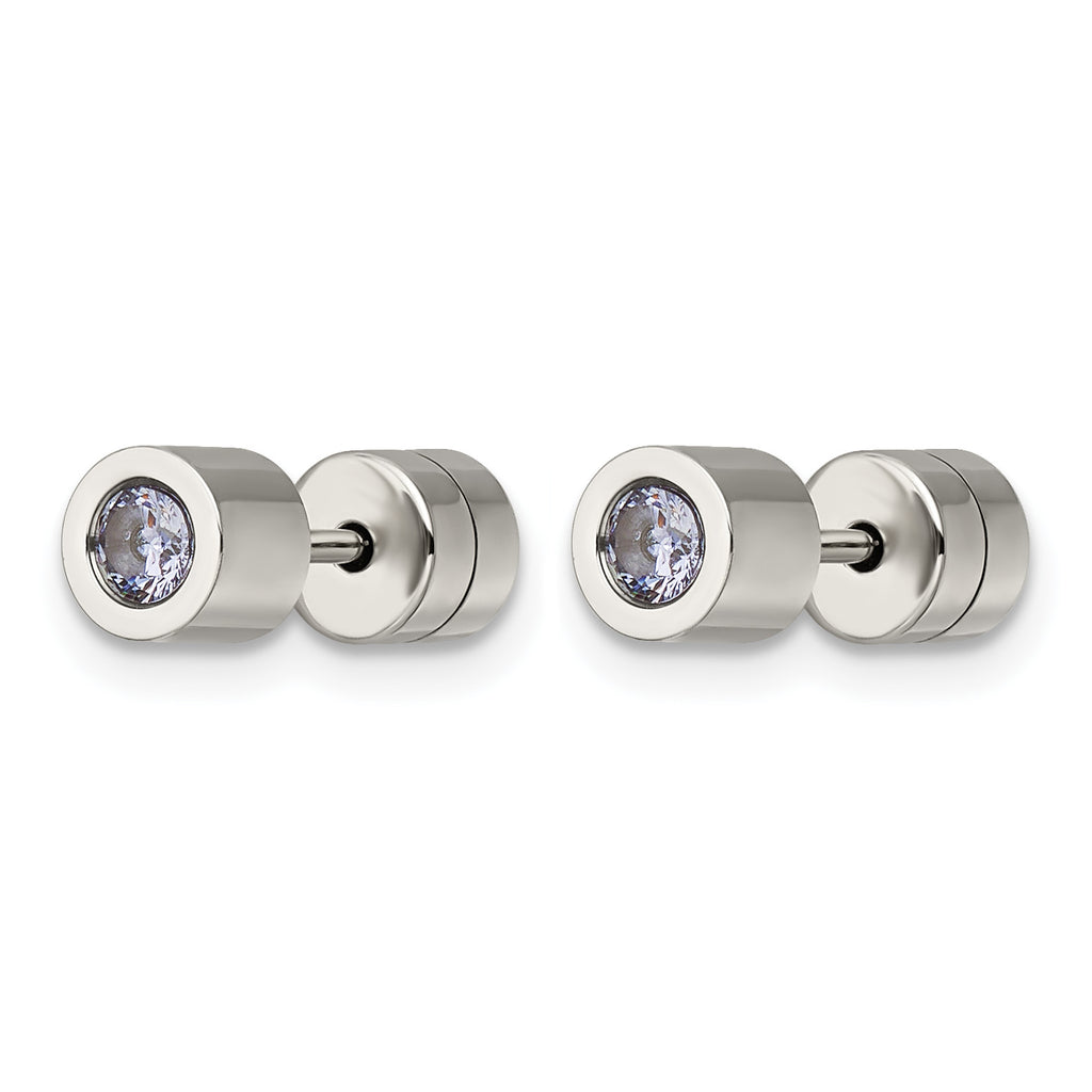 Stainless Steel Polished Pink Cubic Zirconia Birthstone Stud Earrings for Women