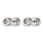 Stainless Steel Polished Pink Cubic Zirconia Birthstone Stud Earrings for Women