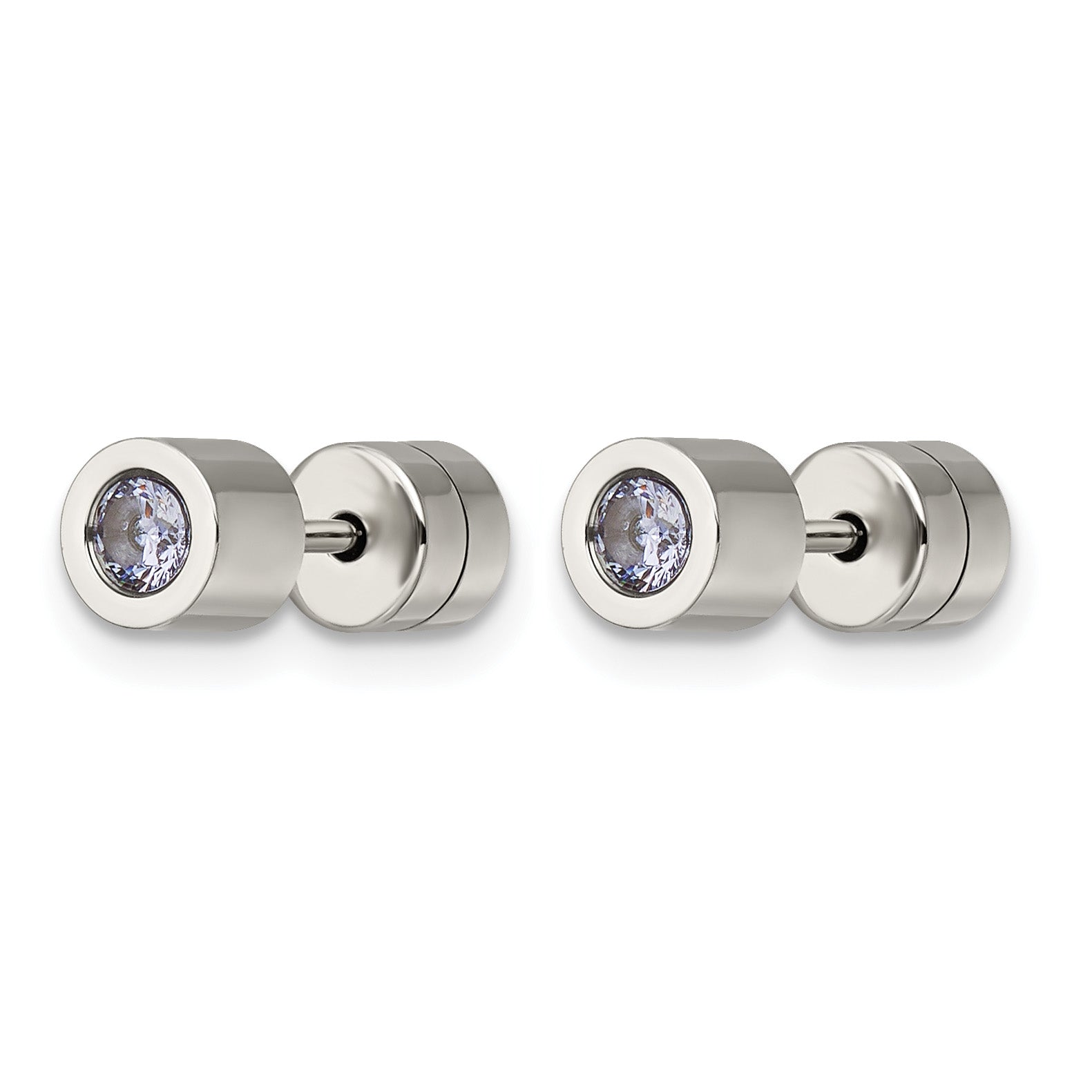 Stainless Steel Polished Pink Cubic Zirconia Birthstone Stud Earrings for Women