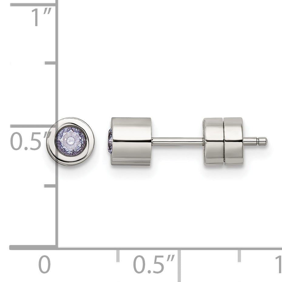 Stainless Steel Polished Pink Cubic Zirconia Birthstone Stud Earrings for Women