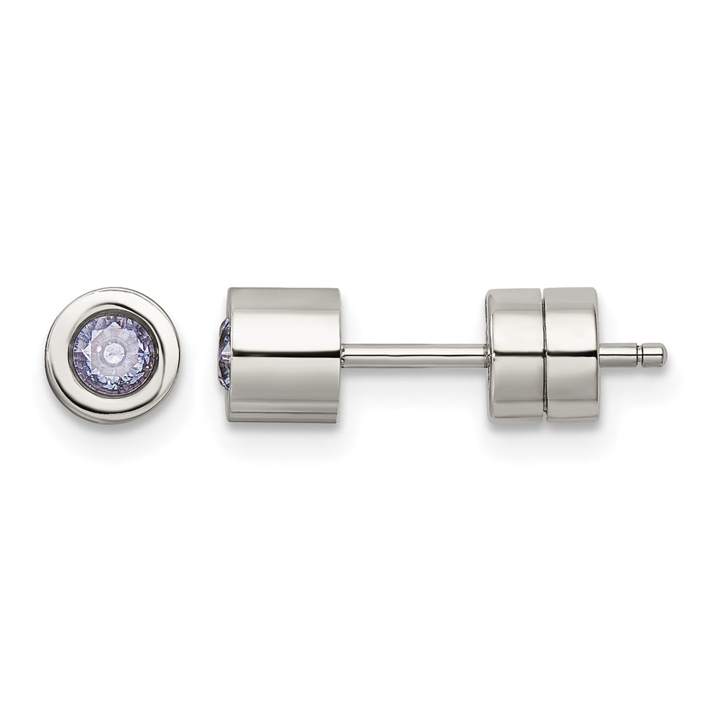 Stainless Steel Polished Pink Cubic Zirconia Birthstone Stud Earrings for Women